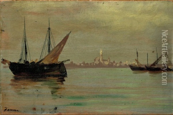 Marina Di Istanbul Oil Painting - Fausto Zonaro