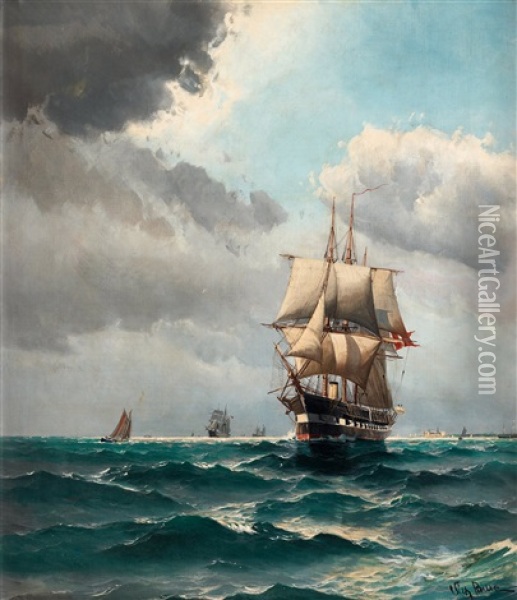 Skepp Pa Redden Vid Kronborg Oil Painting - Vilhelm Victor Bille