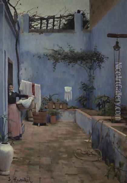 Patio Interior Oil Painting - Santiago Rusinol i Prats