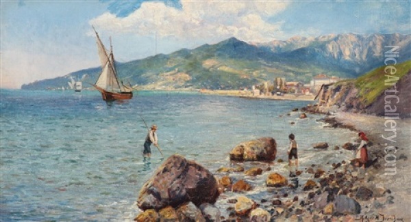 A Coastal Scene, Presumably From Italy Oil Painting - Holger Hvitfeldt Jerichau