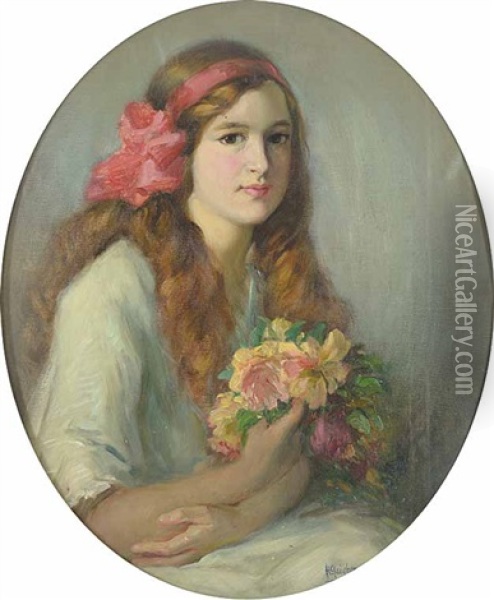 Portrait Of Miss Helen Wells Oil Painting - Horazio Gaigher