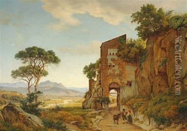View From The Roman Campagna Oil Painting - Anders Christian Lunde