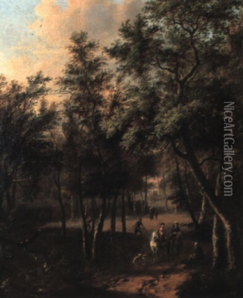 Hunting Party In A Wooded Landscape Oil Painting - Willem de Heusch