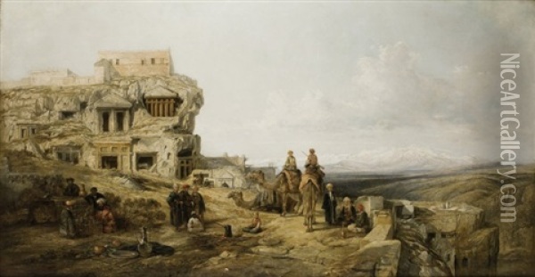 La Halte De Chameliers Devant Le Mont Taurus Oil Painting - William James Mueller