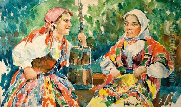 Rozmowa Przy Studni Oil Painting - Josef Graczynski