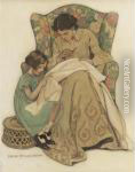 The Sewing Lesson Oil Painting - Jessie Wilcox-Smith