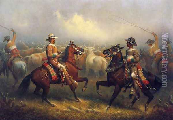 California Vaqueros Oil Painting - James Walker
