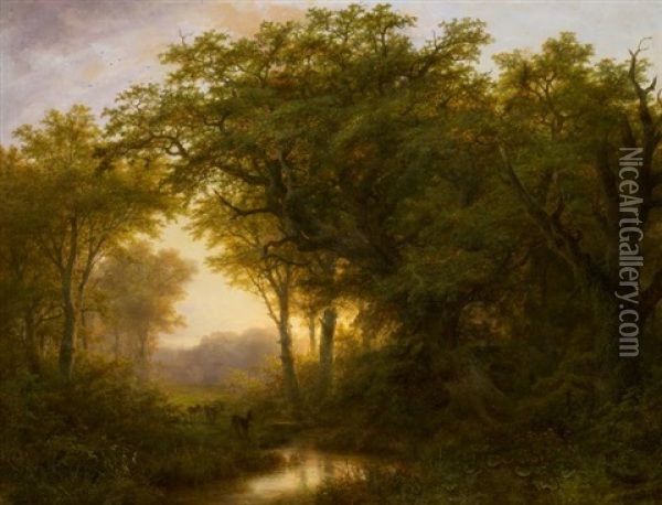 Waldlichtung Bei Dammerung Oil Painting - Johann Bernard Klombeck