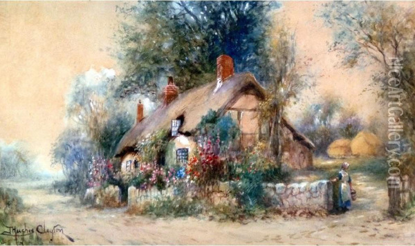 Cheshire Cottage' Oil Painting - Joseph Hughes Clayton