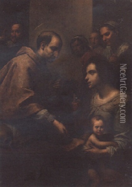 A Saint Distributing Alms Oil Painting - Giovanni Martinelli