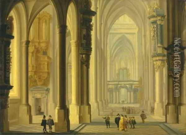 Interior Of A Cathedral Oil Painting - Dirck Van Delen
