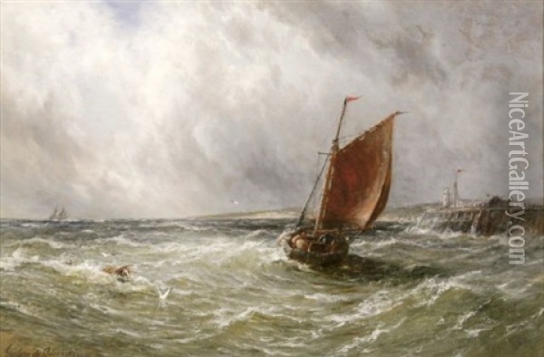 Einlaufendes Fischerboot An Der Sturmischen Kanalkuste Oil Painting - Gustave de Breanski