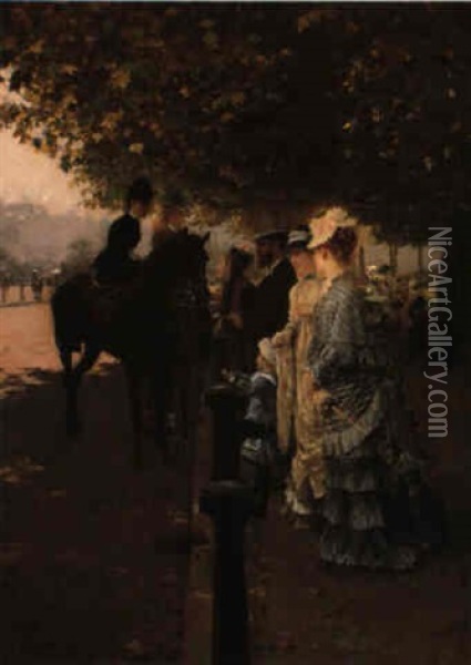 La Promenade A Hyde Park Oil Painting - Giuseppe de Nittis