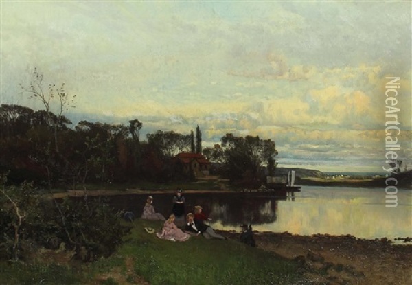 Picknick Am Fluss Oil Painting - Oscar Toerna