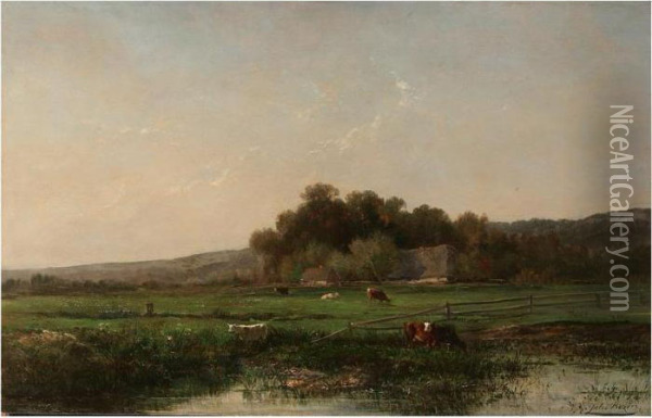 Cows In Pasture Oil Painting - Jules Rozier