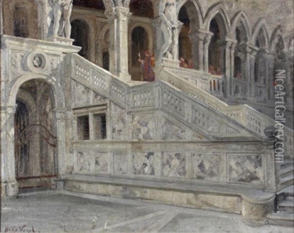 Treppe Der Giganten Des Dogenpalastes In Venedig Oil Painting - Hugo Vogel
