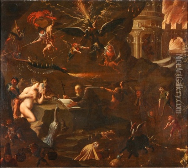 Die Versuchung Des Heiligen Hieronymus Oil Painting - Hieronymus Bosch