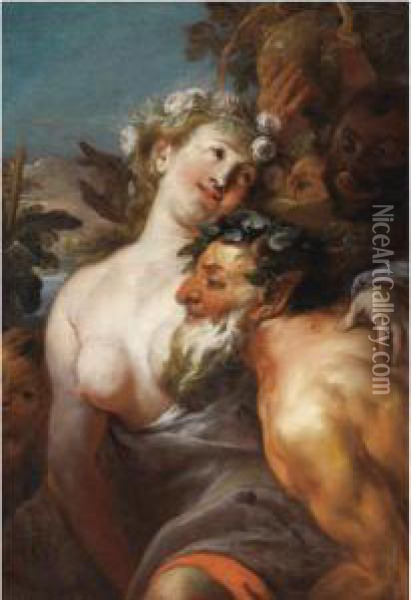 Satyr And Bacchante Oil Painting - Johann Karl Loth