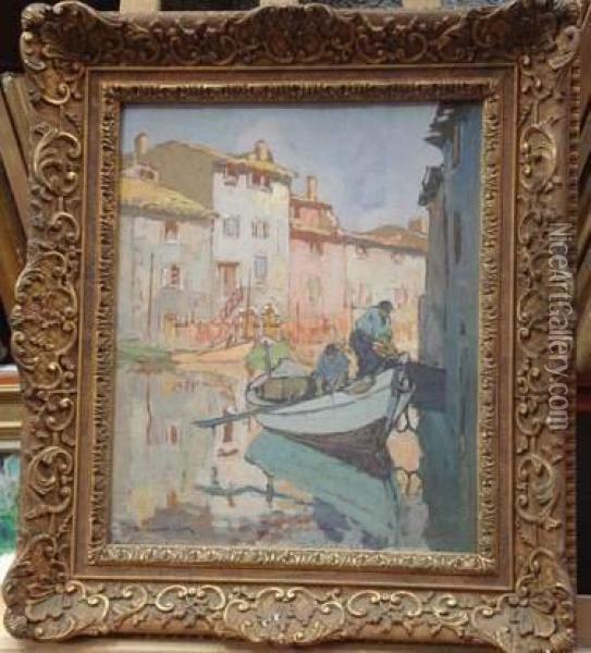 Batelier Sur Un Canal A Venise Oil Painting - Leon Broquet