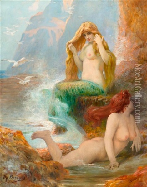 Meerjungfrauen Am Meeresufer Oil Painting - Henry Paul Perrault