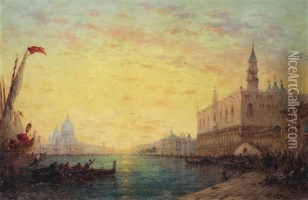 Sunset Over The Grand Canal, Venice Oil Painting - Charles Clement Calderon