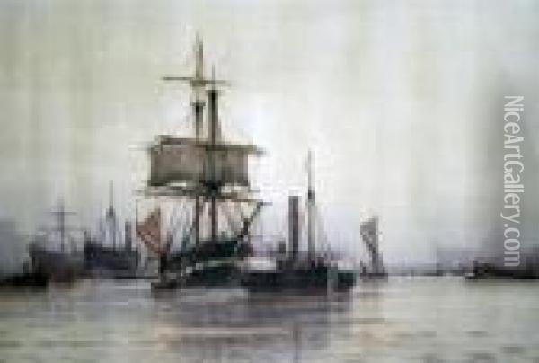 Shipping On The Thames Oil Painting - Frederick James Aldridge