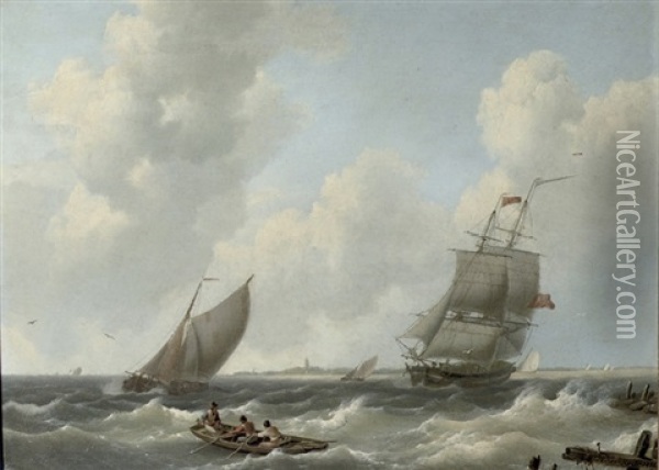 Shipping On Choppy Waters Oil Painting - Hermanus Koekkoek the Elder
