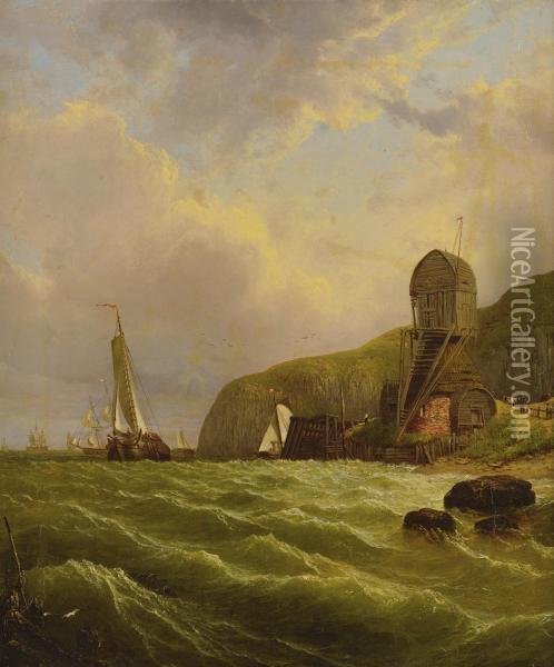 Rough Seas Along The Coast Oil Painting - William Mason Brown