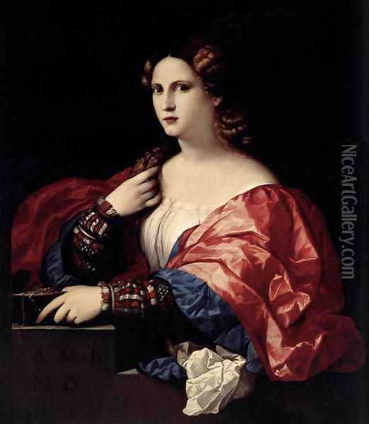Portrait of a Young Woman c. 1525 Oil Painting - Palma Vecchio (Jacopo Negretti)