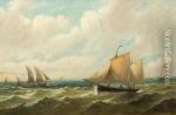 Shipping Off The Coast Oil Painting - John Moore Of Ipswich