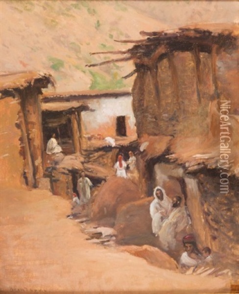 Juifs Dans Un Mellah, Atlas Maroc Oil Painting - Louis-Edouard Brindeau de Jarny