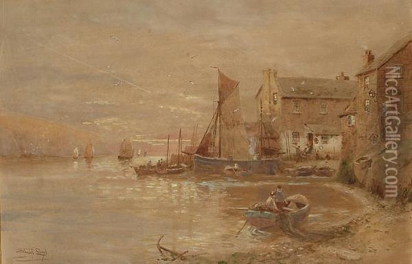 A Village Harbour Oil Painting - Walker Stuart Lloyd