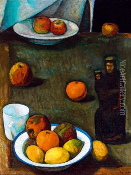 Still-life With Fruits And Statue Oil Painting - Dezsoe Czigany