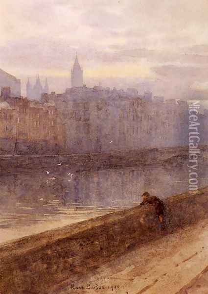 Evening On The River Liffey With St. John's Church In Distance Oil Painting - Rose Barton