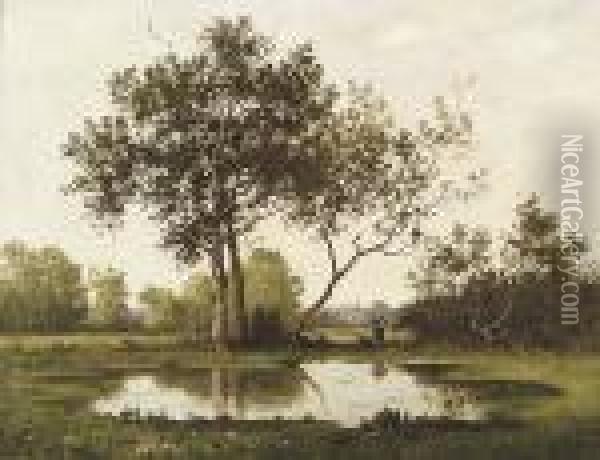 A Pond With Lonely Figure Oil Painting - Leon Richet