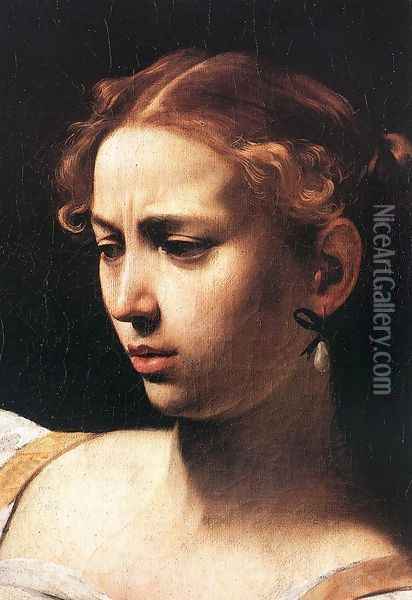 Judith Beheading Holofernes (detail 1) c. 1598 Oil Painting - Caravaggio