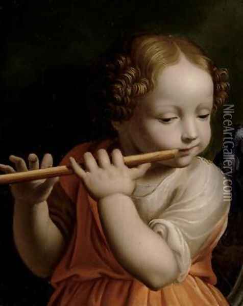 Child Angel Playing a Flute 1500 Oil Painting - Bernardino Luini