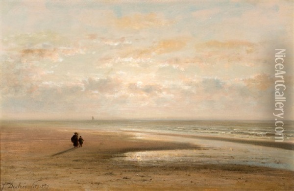 Wandelaars Op Een Verlaten Strand Oil Painting - Johannes Joseph Destree