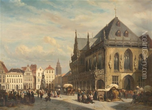 Market Square In Bremen Oil Painting - Cornelis Springer