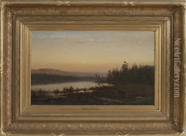 Twilight With Deer At Lake's Edge Oil Painting - James McDougal Hart