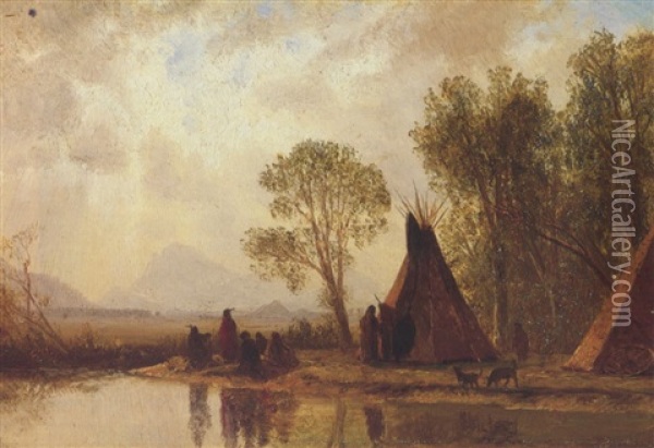 Shoshone Indians - Rocky Mountains Oil Painting - Albert Bierstadt