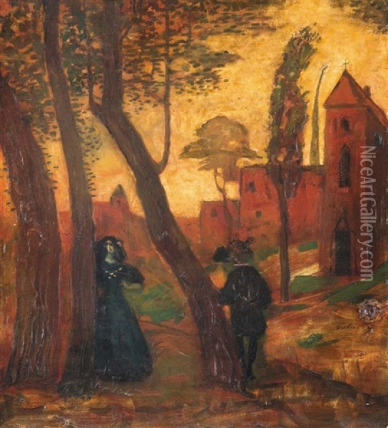 Encounter (italian Legend) Oil Painting - Lajos Gulacsy