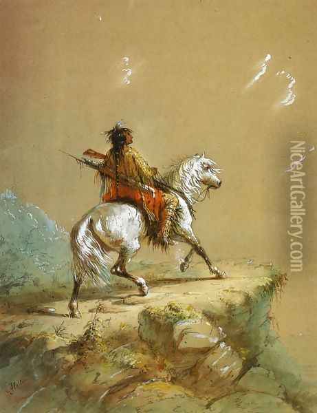 Crow Indian on the Lookout I Oil Painting - Alfred Jacob Miller