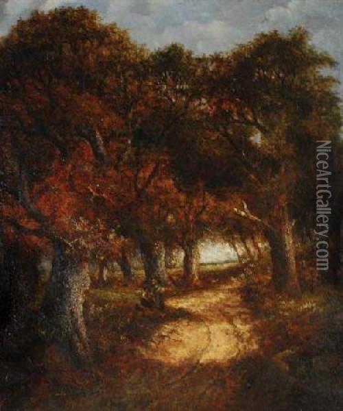 Figures Along A Woodland Path Oil Painting - Joseph Thors