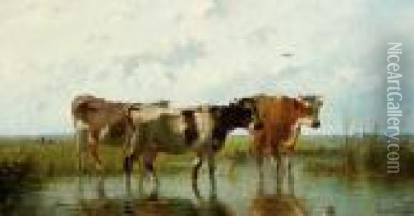 Polder Landscape With Cows Oil Painting - Cornelis I Westerbeek