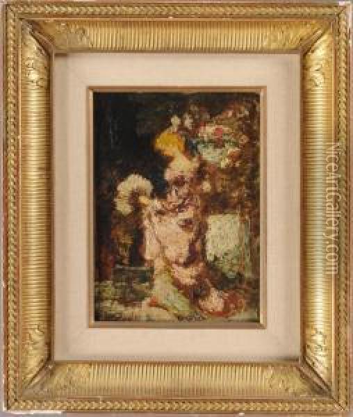 Jeune Femme A L'eventail Oil Painting - Adolphe Joseph Th. Monticelli