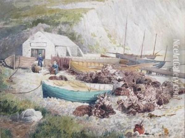 Fishermen, Fishing Boats Andlobster Pots Oil Painting - Charles Napier Hemy
