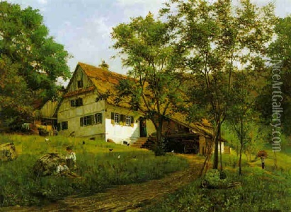 Am Bauernhof Oil Painting - Karl Schaeffer