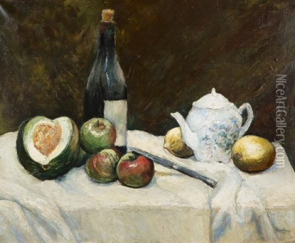 Nature Morte Aux Fruits Et A La Bouteille Oil Painting - Abraham Weinbaum