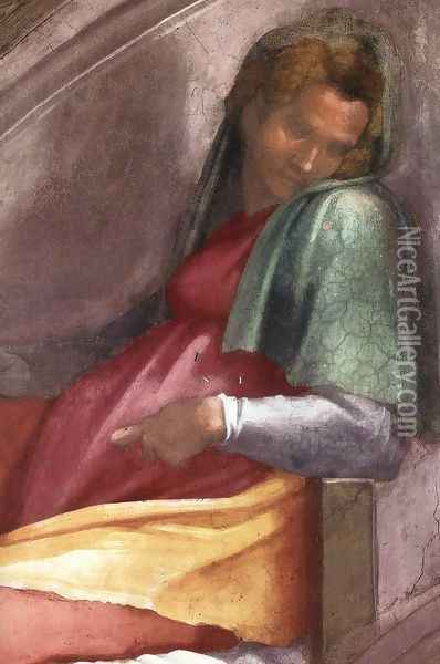 Rehoboam - Abijah (detail-1) 1511-12 Oil Painting - Michelangelo Buonarroti